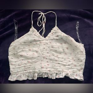 American Eagle Neck-Tie floral crop top